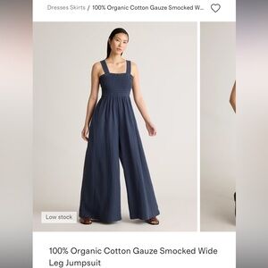 Quince 100% Organic Cotton Gauze Smocked Wide Leg Jumpsuit